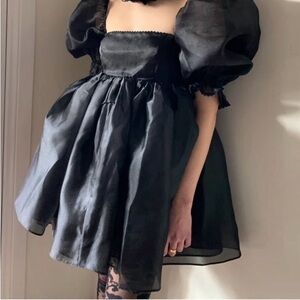 *NEW* Elegant Black Sheer Puff Sleeve Babydoll Dress